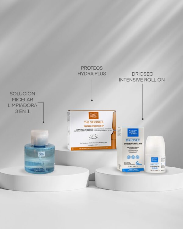 Combo Proteos Hydra Plus, Solucion Micelar, Driosec Intensive Roll on