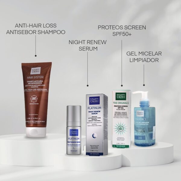 Combo Anti Hair Loss, Night renew serum, Proteos Screen SPF 50+, Gel micelar