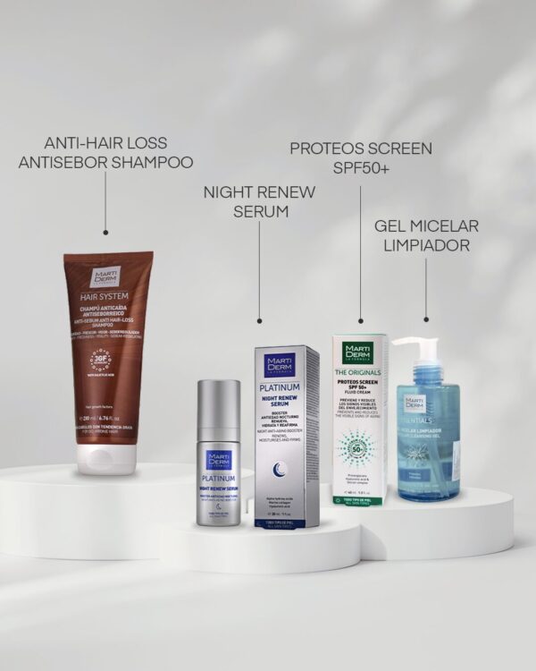 Combo Anti Hair Loss, Night renew serum, Proteos Screen SPF 50+, Gel micelar